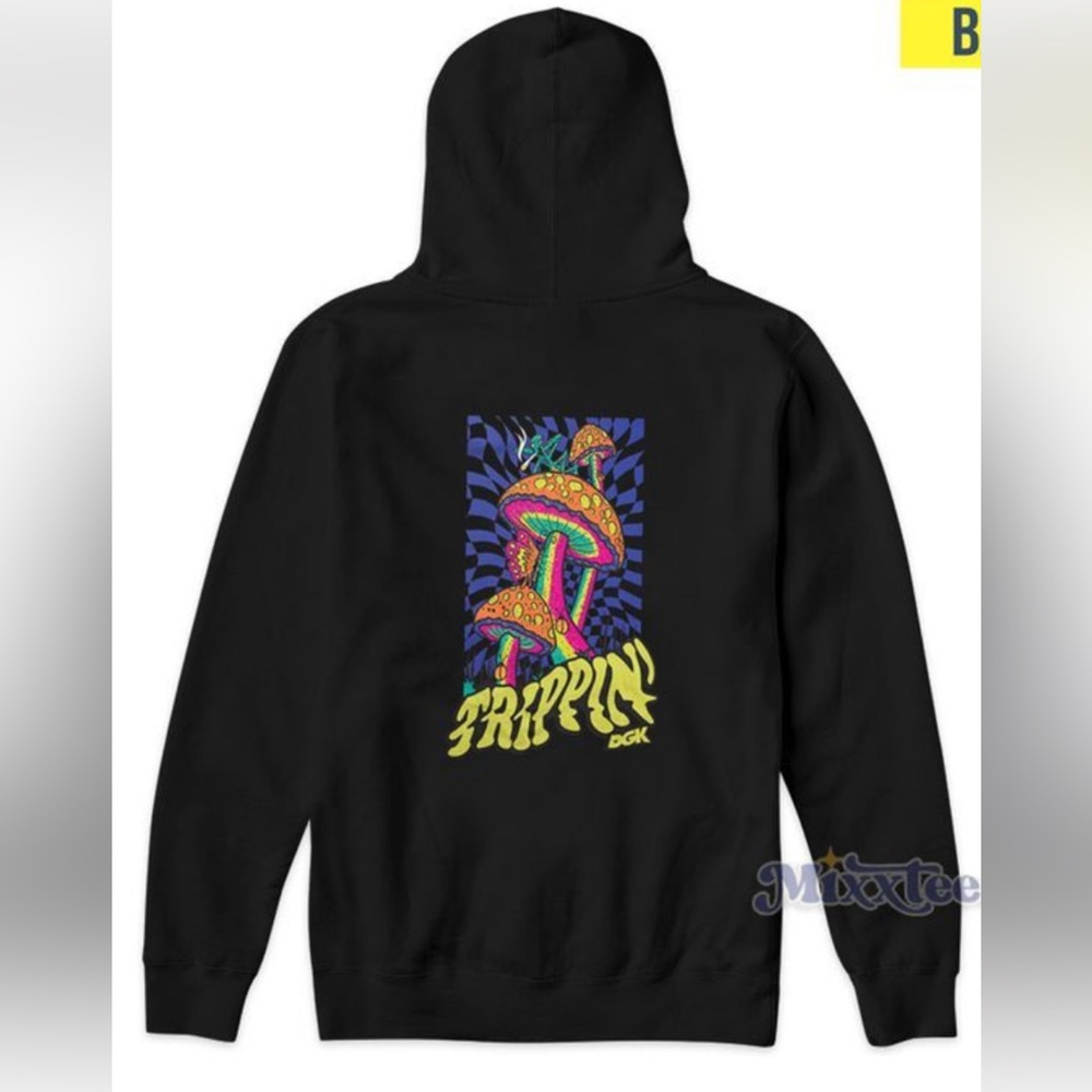 DGK Black Hoodie with Vibrant Mushroom Art